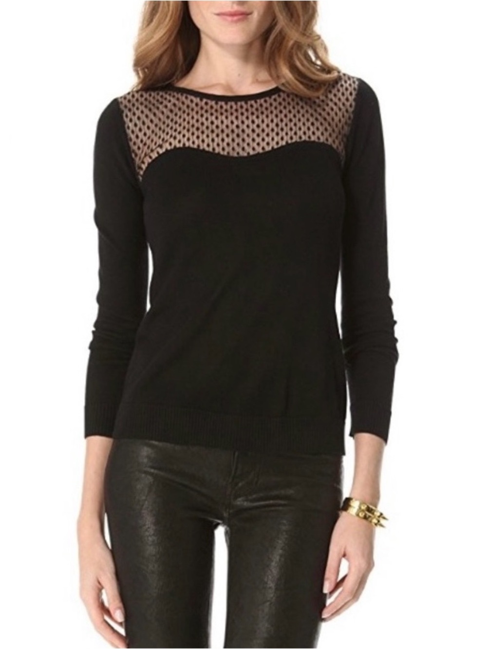 Diane von Furstenberg Rosita Sheer Lace Silk Knit Top S Parisian Evening Chic